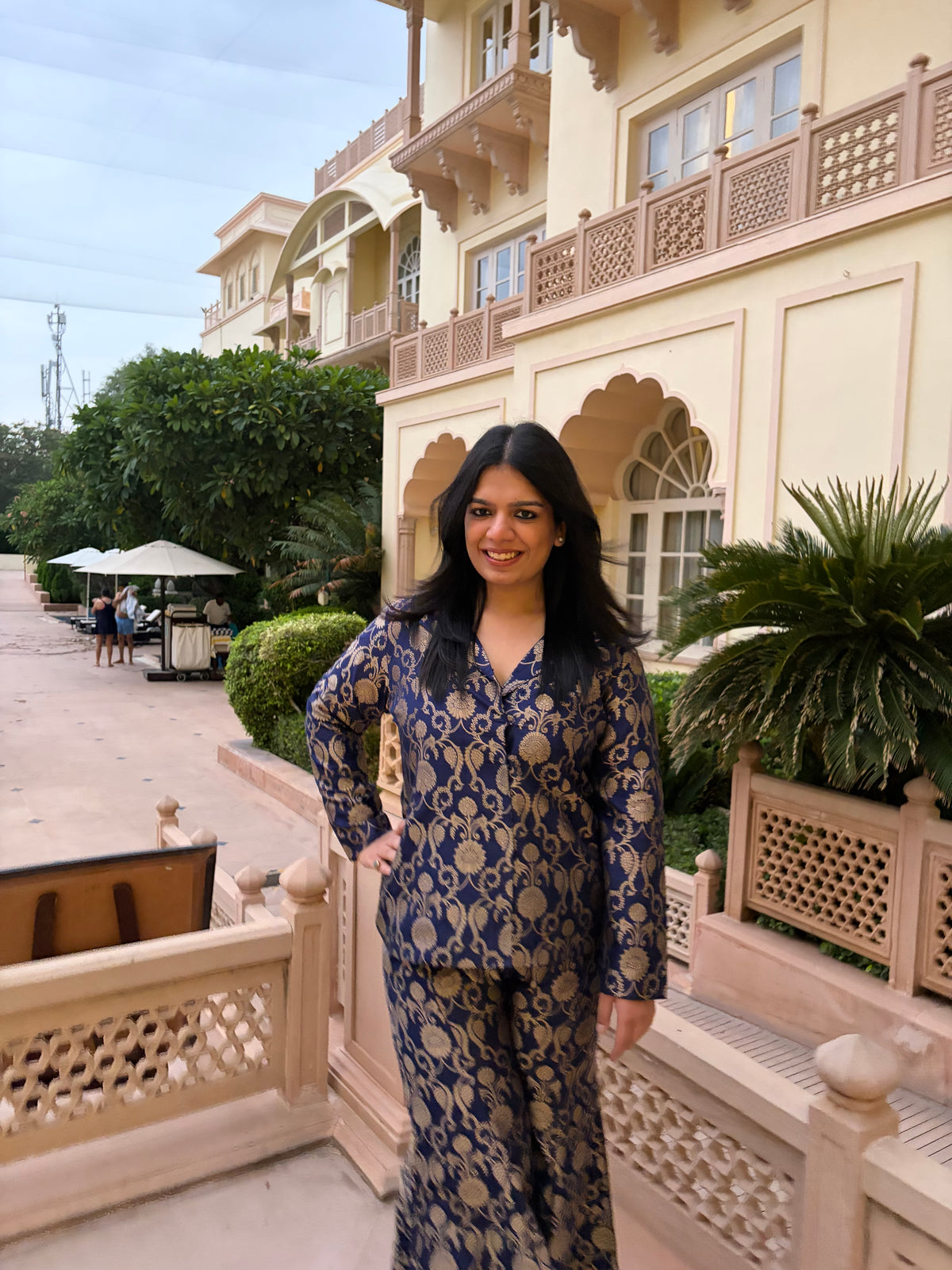 Blue Banarsi Silk Jacket Garara Set