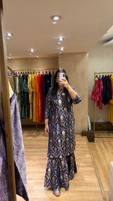 Blue Meenakari Silk Brocade Kurta Garara Set