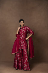 Pink Meenakari Silk Kurta Garara with Organza Duppatta
