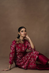 Pink Meenakari Kurta with Raw Silk Pant Set