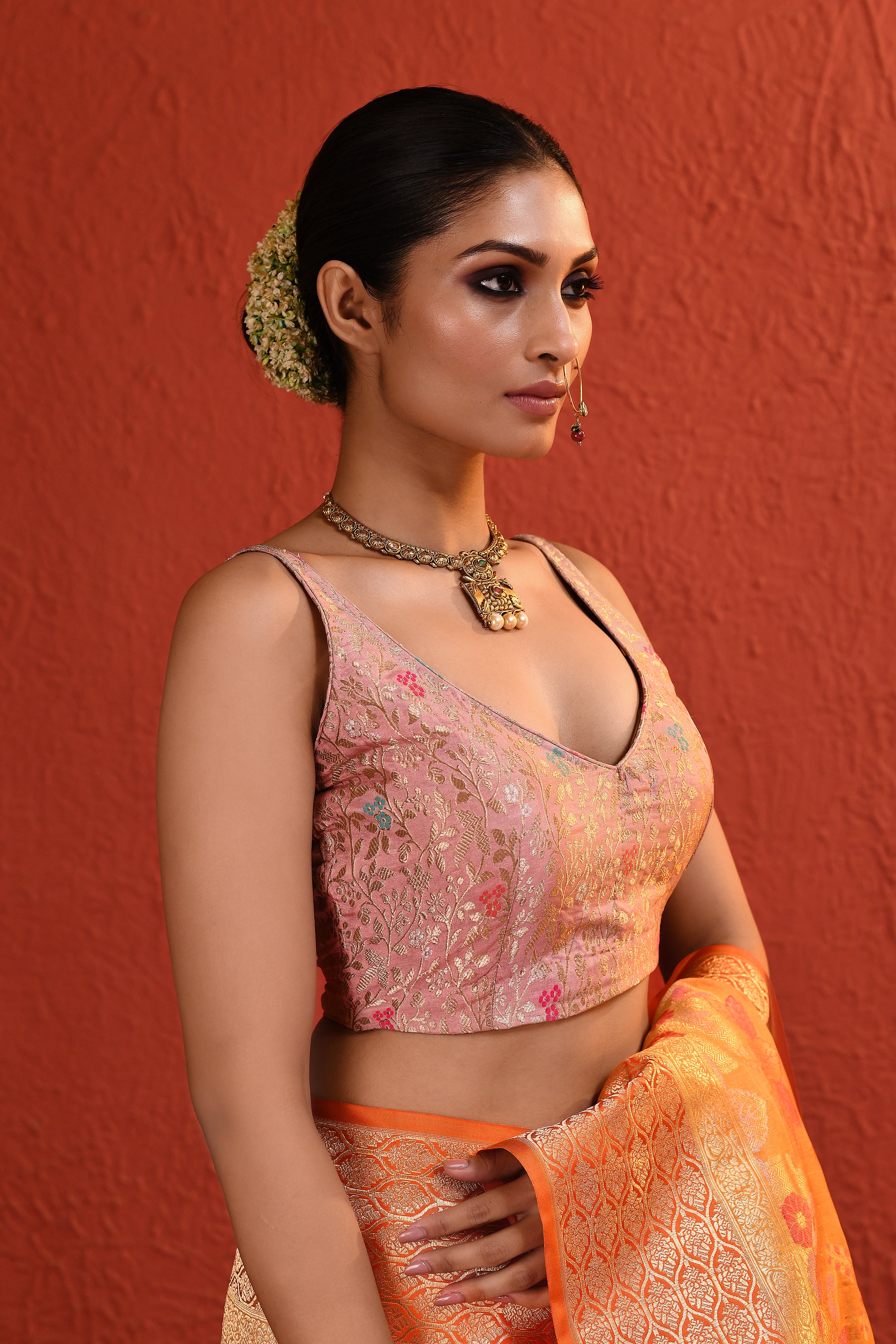 Pink Brocade Blouse