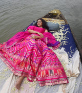 Pink Lehenga with Multi-Hued Chevron Pattern Set