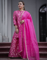 Koushani Mukherjee in Rani Pink Banarasi Silk Sharara Set