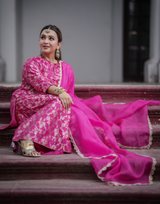 Koushani Mukherjee in Rani Pink Banarasi Silk Sharara Set