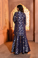 Blue Handwoven Jaal Banarsi Silk Kurta Garara Set