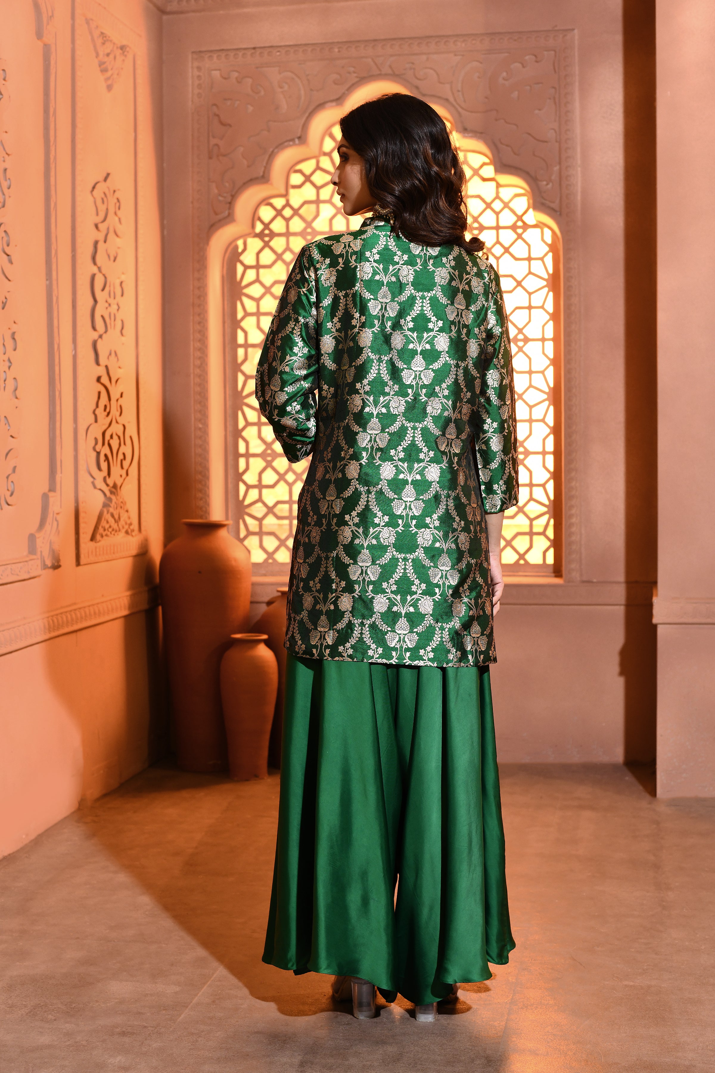 Emerald Green Kurta with Draped Pant Set
