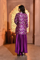 Purple Meenakari Silk Kurta with Drape Pant