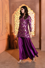 Purple Meenakari Silk Kurta with Drape Pant