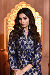 Blue Jaal Silk Kurta with Dhoti Skirt