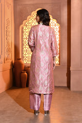 Pink Silver Floral Silk Kurta Set