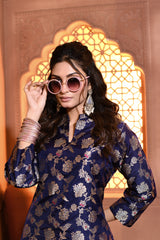 Blue Meenakari Silk Kurta with Drape Pant
