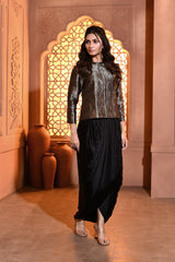 Black and Silver Brocade Jacket with Drape Skirt