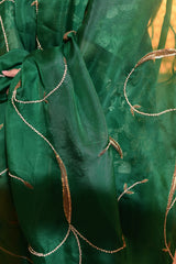 Green Hand-Embroidered Pearl and Zardosi Work Duppatta