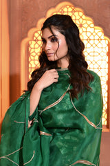 Green Hand-Embroidered Pearl and Zardosi Work Duppatta