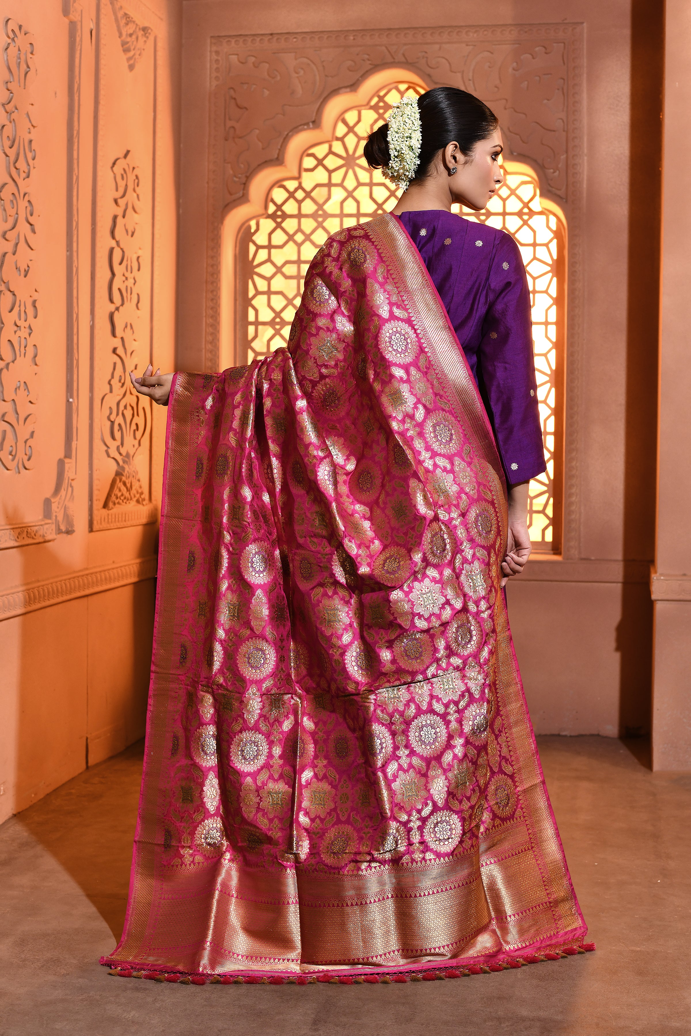 Rani Pink Meenakari Banarsi Silk Duppatta
