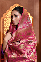 Rani Pink Meenakari Banarsi Silk Duppatta
