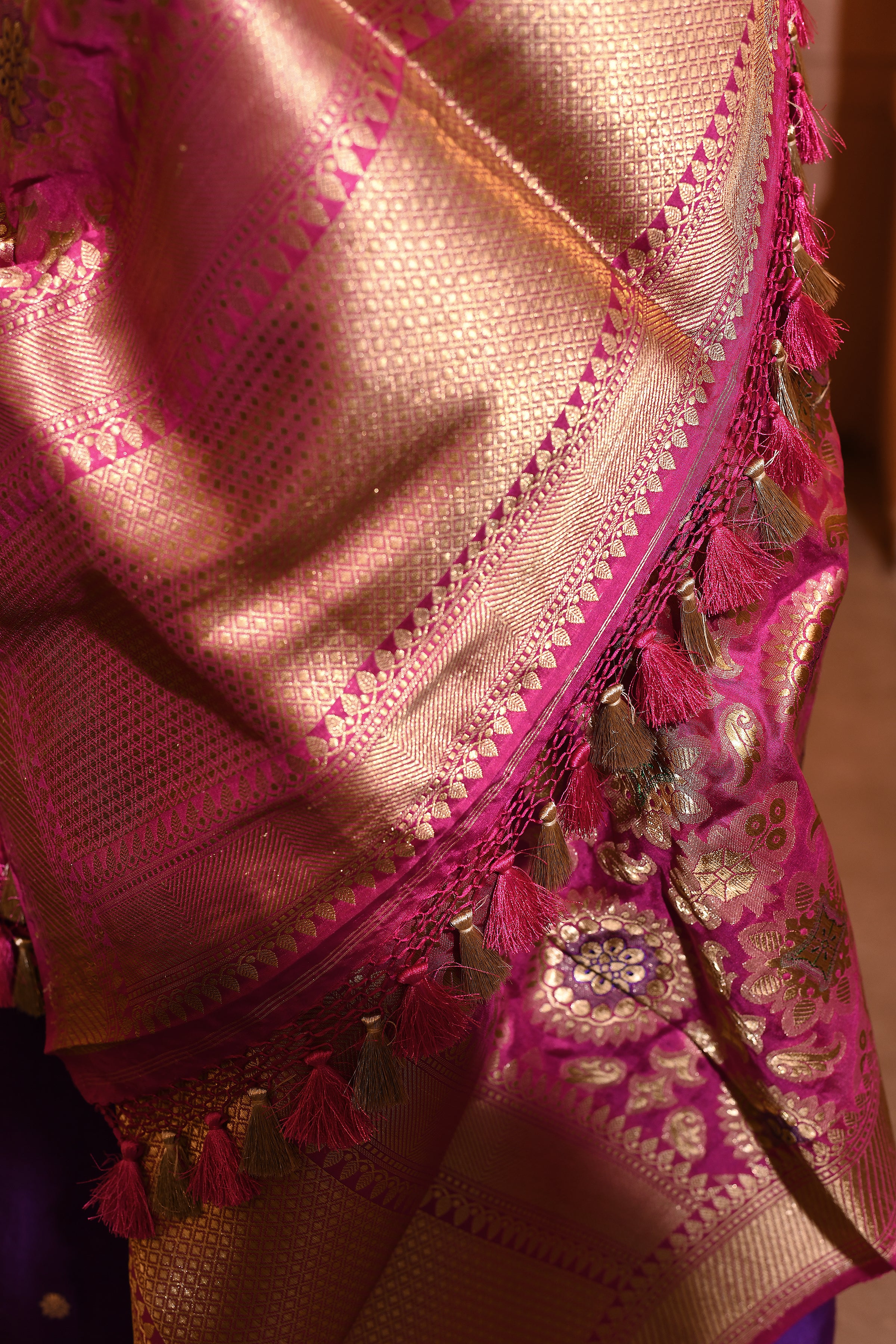 Rani Pink Meenakari Banarsi Silk Duppatta