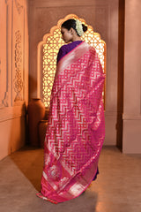 Pink Chevron Handwoven Banarsi Silk Duppatta