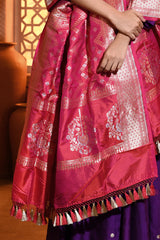 Pink Chevron Handwoven Banarsi Silk Duppatta