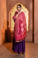 Pink Chevron Handwoven Banarsi Silk Duppatta