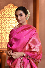 Pink Handwoven Booti Silk Duppatta