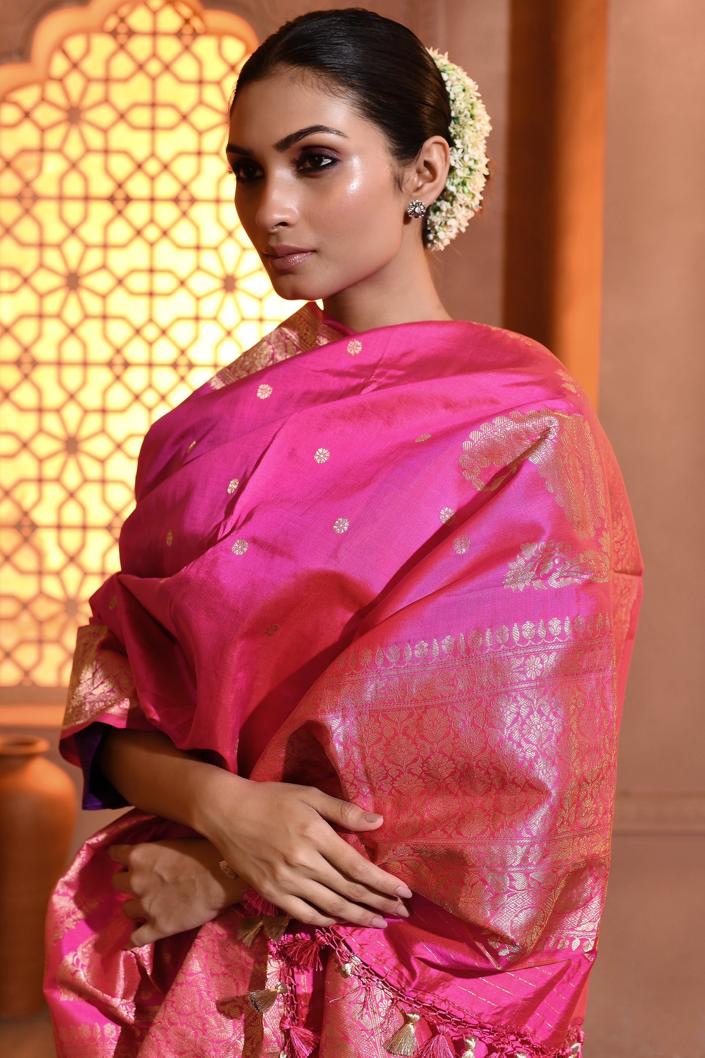 Pink Handwoven Booti Silk Duppatta