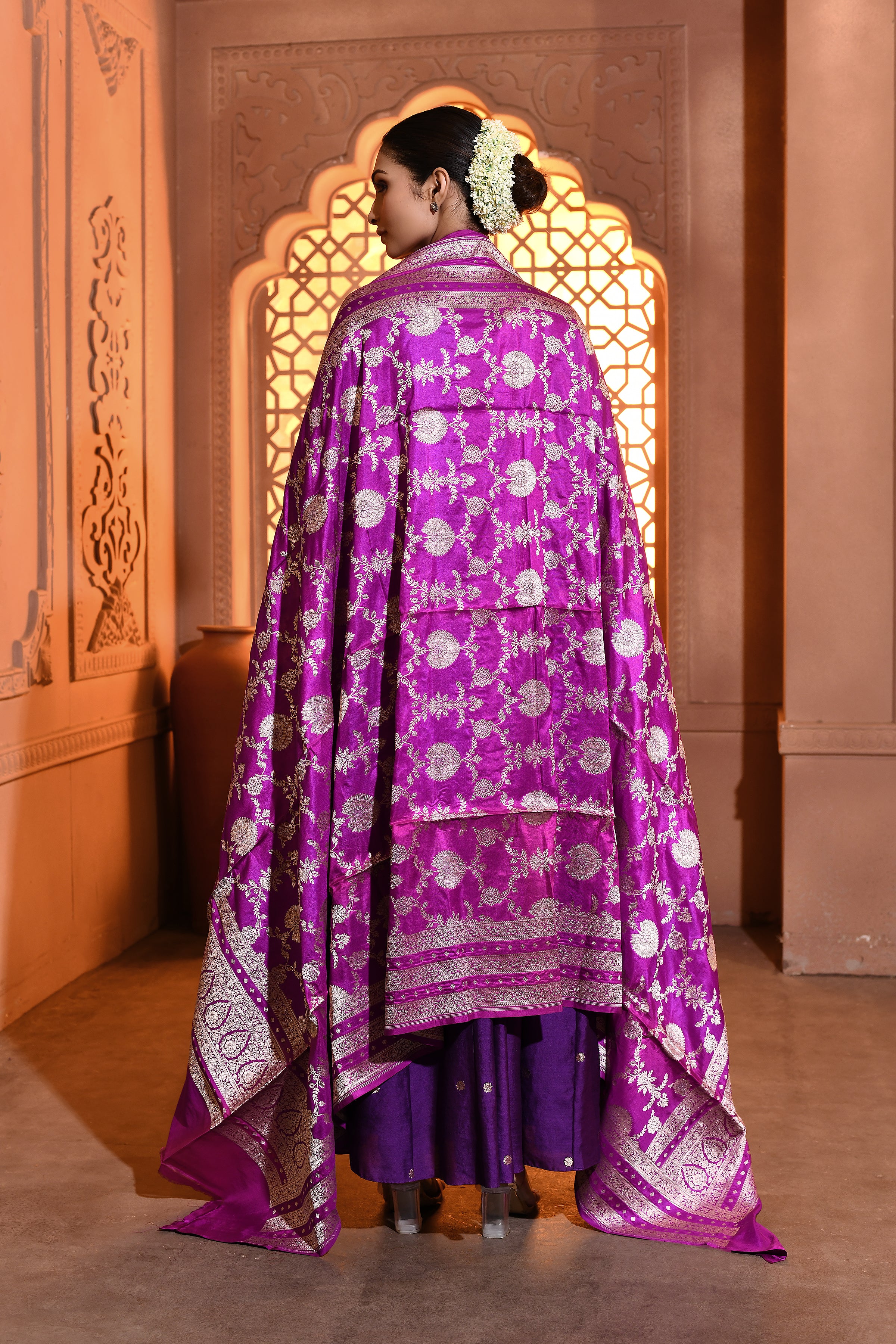 Purple Floral Jaal Silk Duppatta
