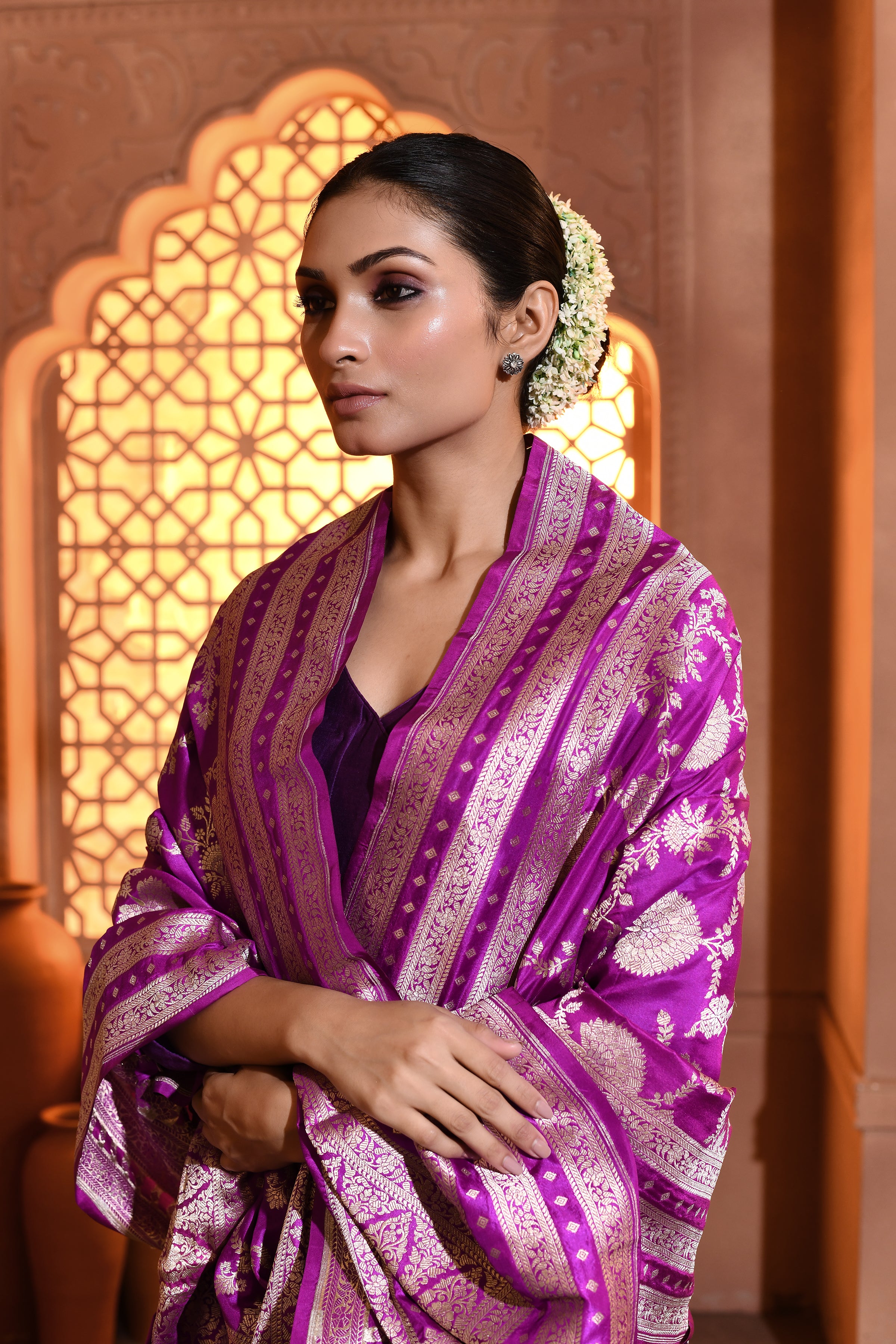 Purple Floral Jaal Silk Duppatta