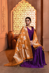 Mustard Floral Handwoven Banarsi Silk Duppatta