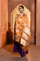 Mustard Floral Handwoven Banarsi Silk Duppatta