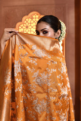 Mustard Floral Handwoven Banarsi Silk Duppatta
