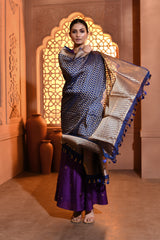 Blue Mughal Jaal Banarsi Silk Duppatta