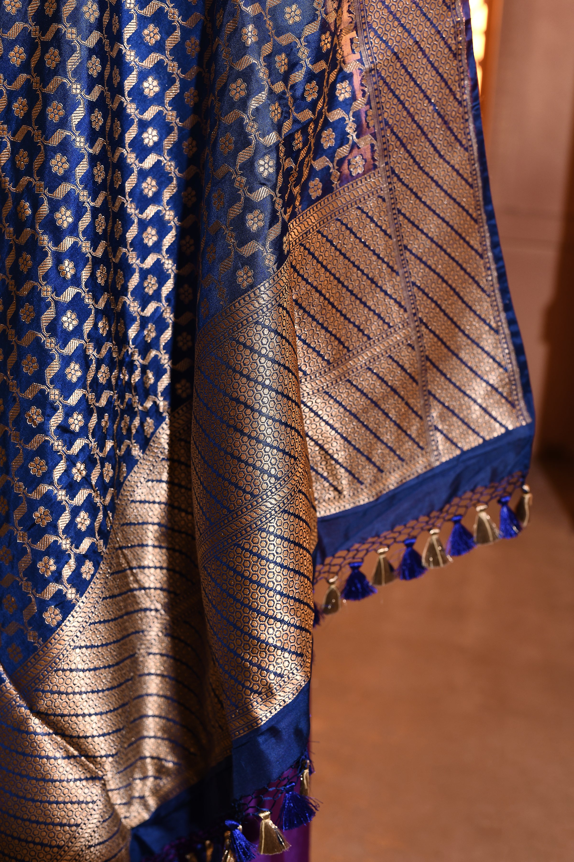 Blue Mughal Jaal Banarsi Silk Duppatta
