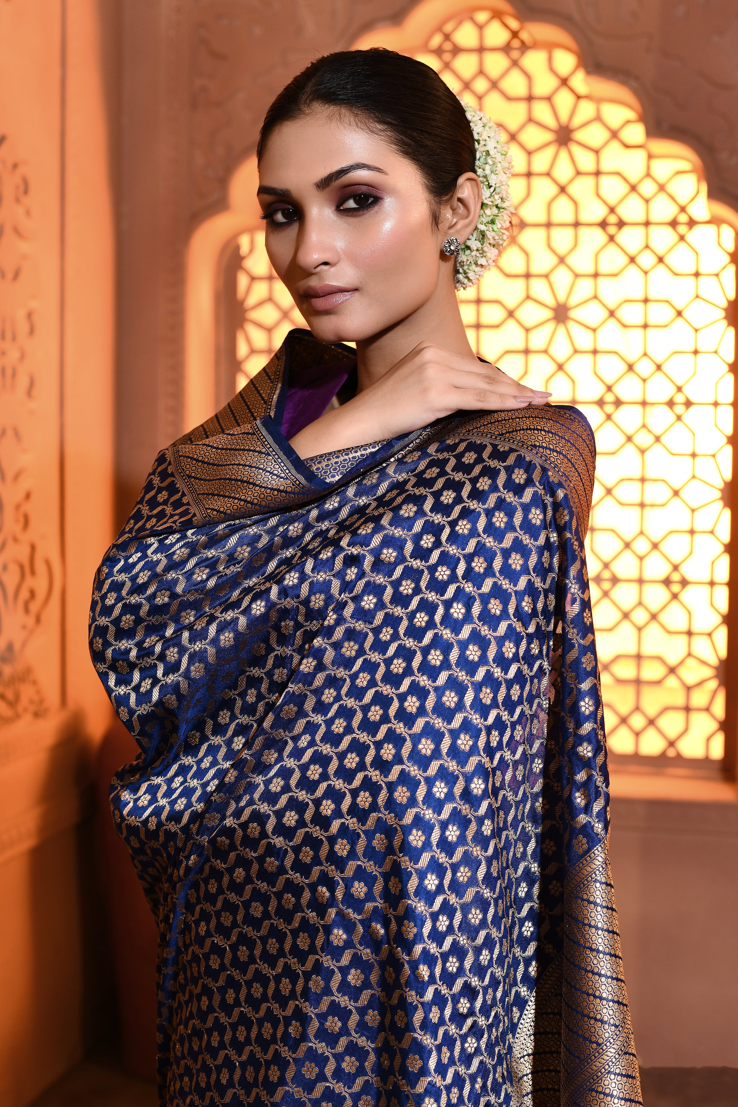 Blue Mughal Jaal Banarsi Silk Duppatta