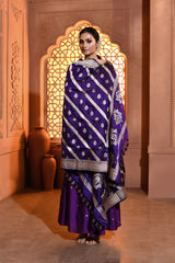 Violet Silver Gold Booti Banarsi Silk Duppatta