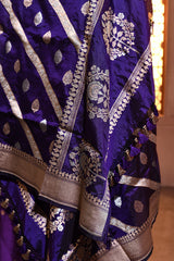 Violet Silver Gold Booti Banarsi Silk Duppatta