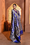 Royal Blue Kadhua Handwoven Floral Banarsi Silk Duppatta
