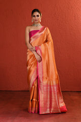 Orange Pink Brocade Silk Saree