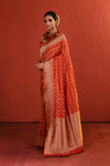 Orange Red Rangkaat Banarsi Silk Saree