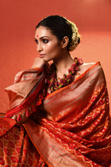 Orange Red Rangkaat Banarsi Silk Saree