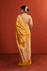 Yellow Silver Gold Zari Jaal Banarsi Silk Saree