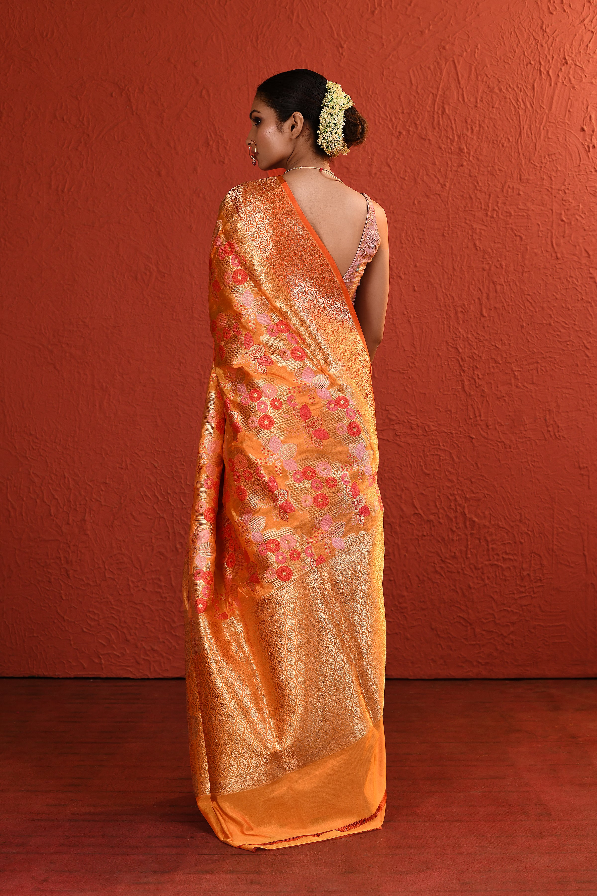 Orange Meenakari Jaal Handwoven Silk Saree