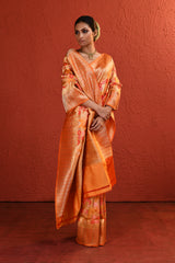Orange Meenakari Jaal Handwoven Silk Saree