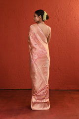 Peach Pink Meenakari Jaal Handwoven Silk Saree