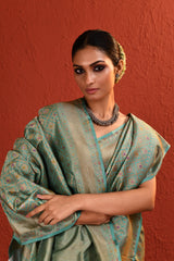 Aqua Blue Meenakari Brocade Saree