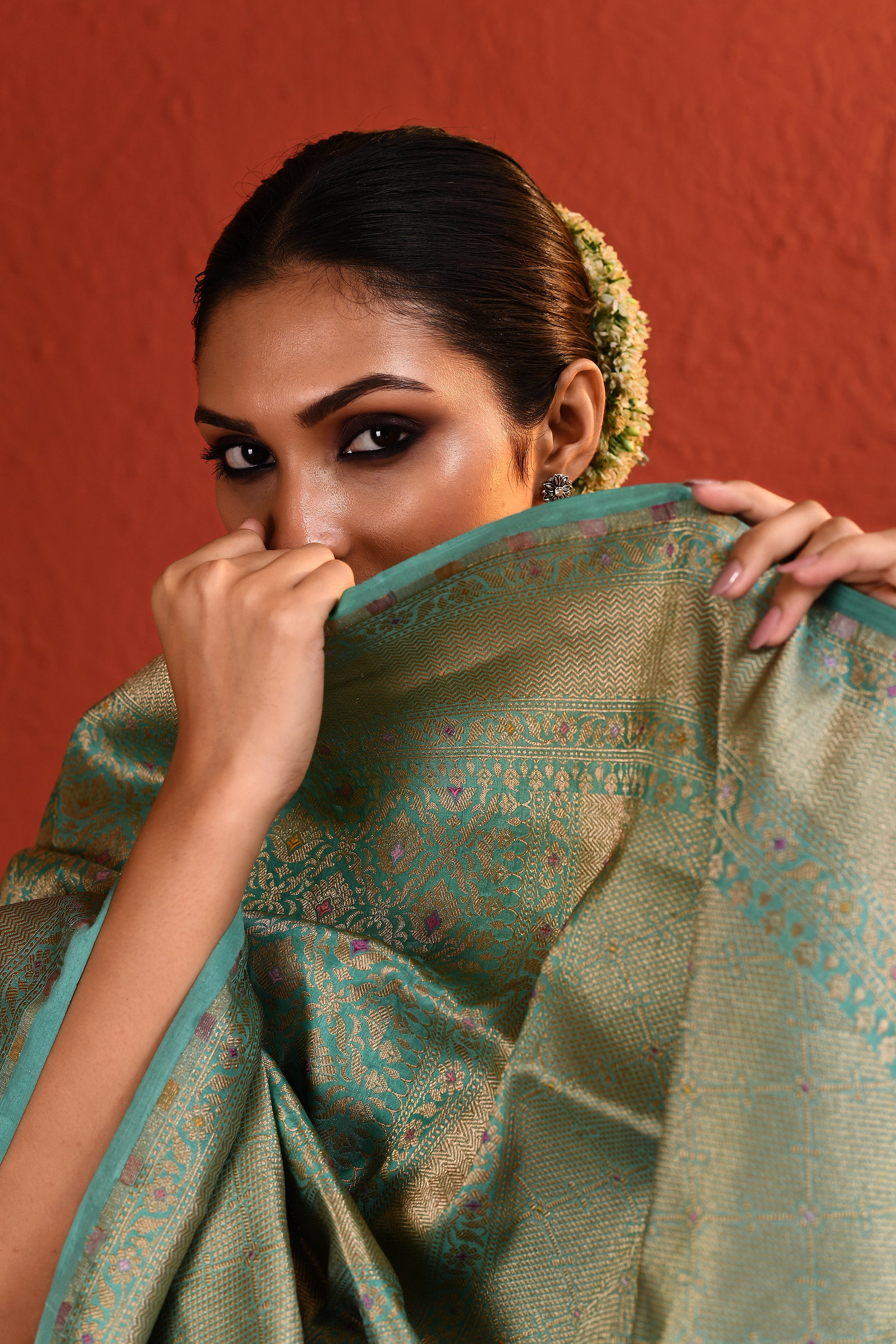 Aqua Blue Meenakari Brocade Saree