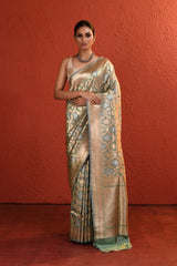 Sage Green Handwoven Gold Silver Zari Silk Saree