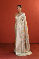 Floral Bloom Meenakari Silver Banarsi Silk Saree