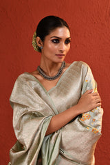 Floral Bloom Meenakari Silver Banarsi Silk Saree