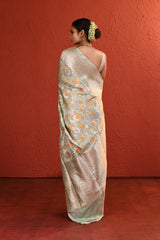Floral Bloom Meenakari Silver Banarsi Silk Saree